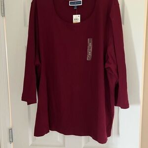 Karen Scott Crew Neck 3/4 Sleeve Women's Burgundy Top Size 4X